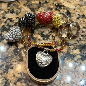 Puffy heart lot - 5 puffy heart rings  and a puffy heart bracelet